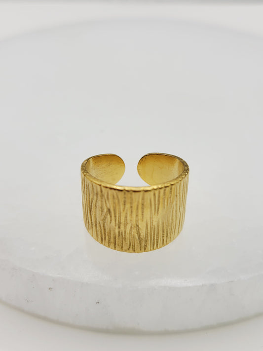 Textured Wide Band Cuff Ring | 18K Gold Adjustable