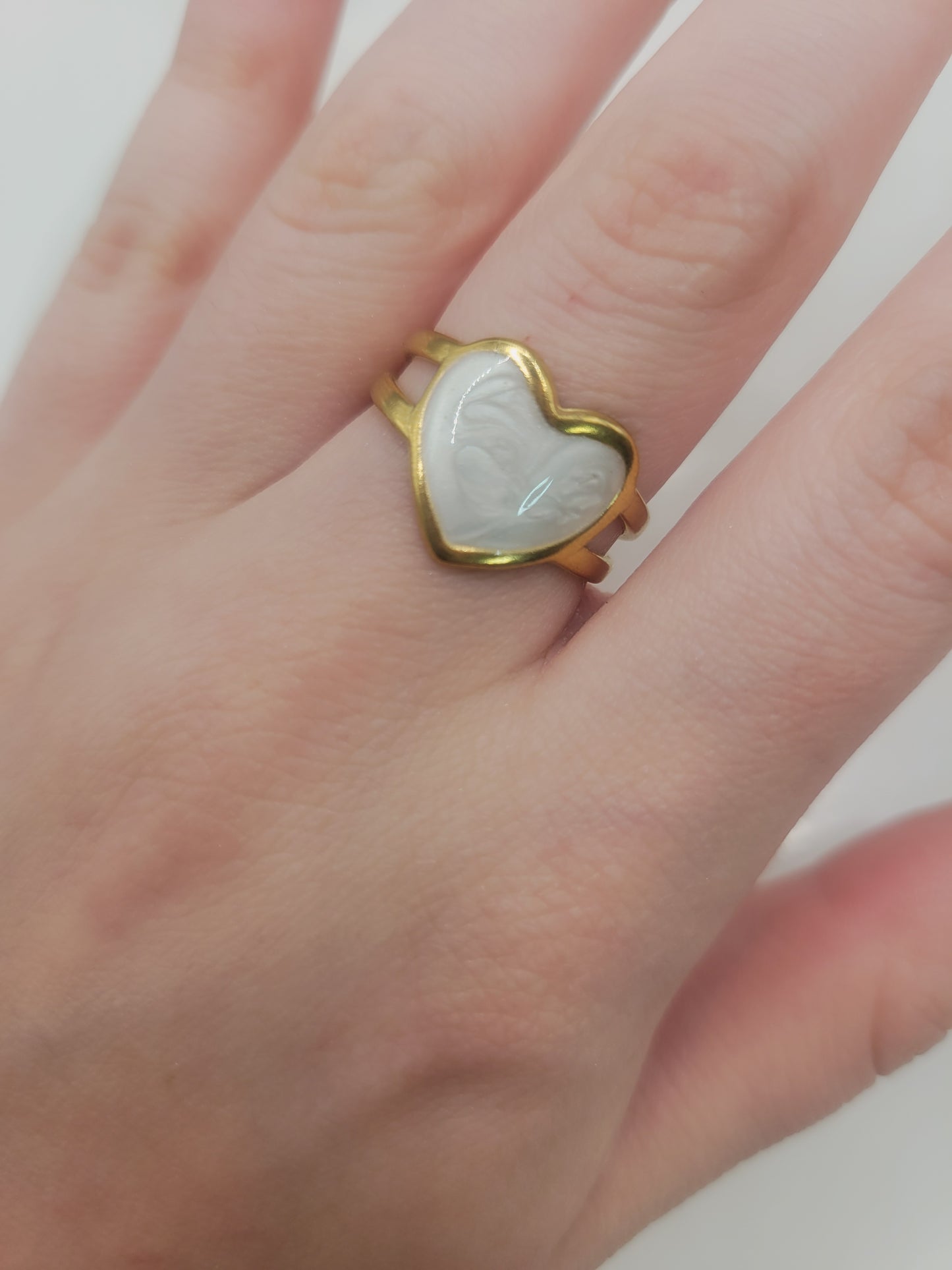 Marble Heart Double Band Ring | 18K Gold Adjustable