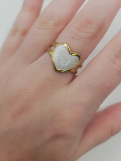 Marble Heart Double Band Ring | 18K Gold Adjustable