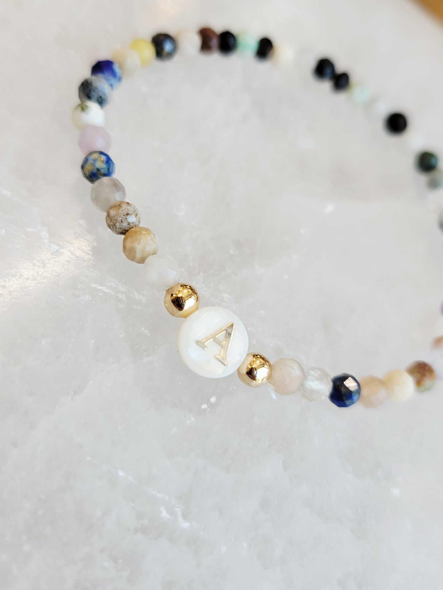 Natural Stone Initial Bracelet - Sea Shell Letter Charm
