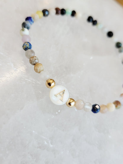 Natural Stone Initial Bracelet - Sea Shell Letter Charm