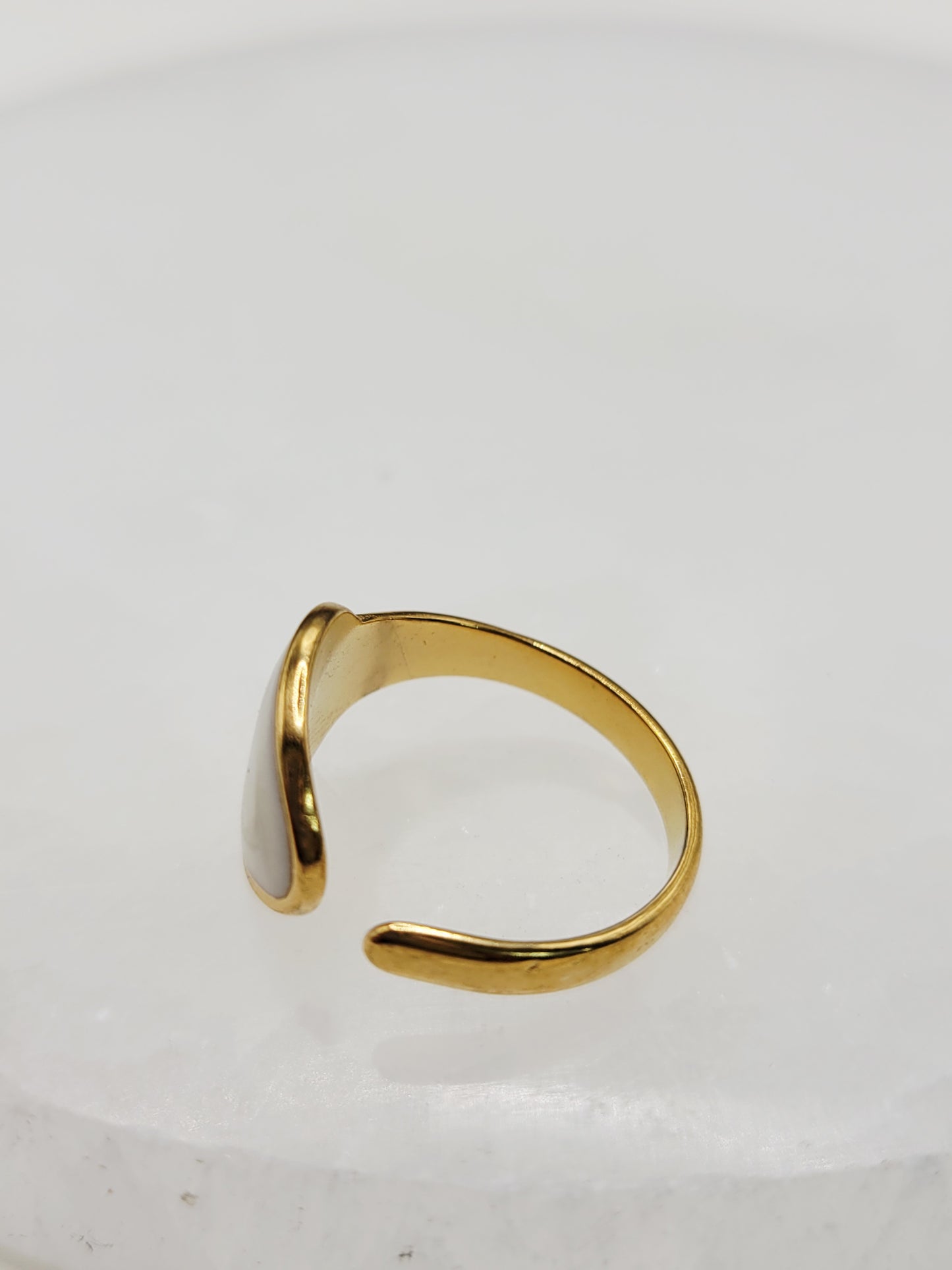 White Marble Teardrop Signet Ring | 18K Gold Adjustable