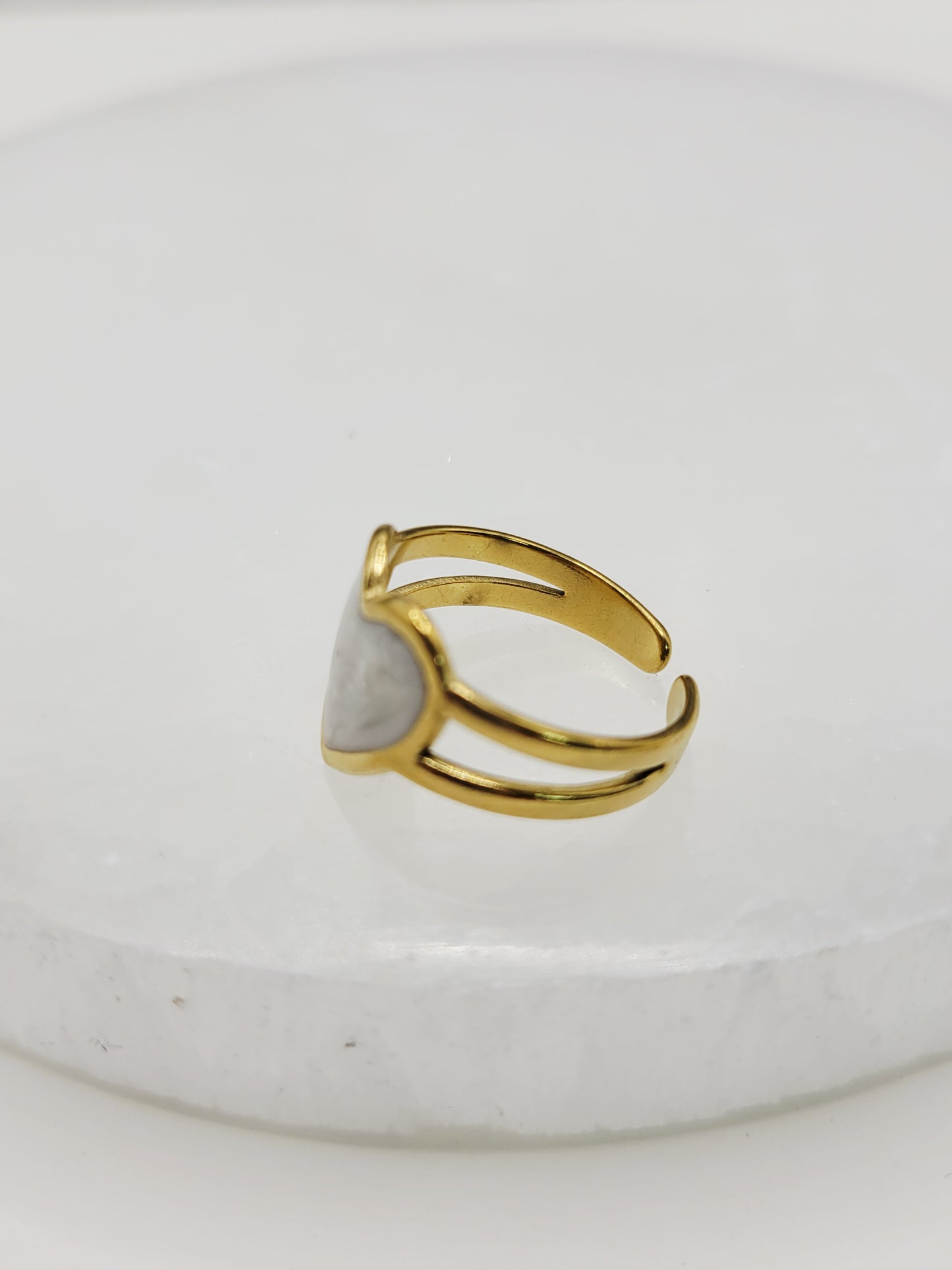 Marble Heart Double Band Ring | 18K Gold Adjustable