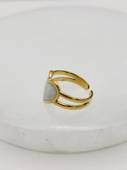 Marble Heart Double Band Ring | 18K Gold Adjustable