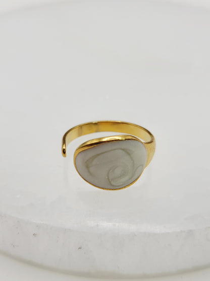White Marble Teardrop Signet Ring | 18K Gold Adjustable