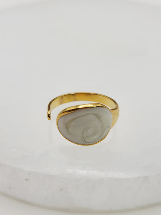 White Marble Teardrop Signet Ring | 18K Gold Adjustable