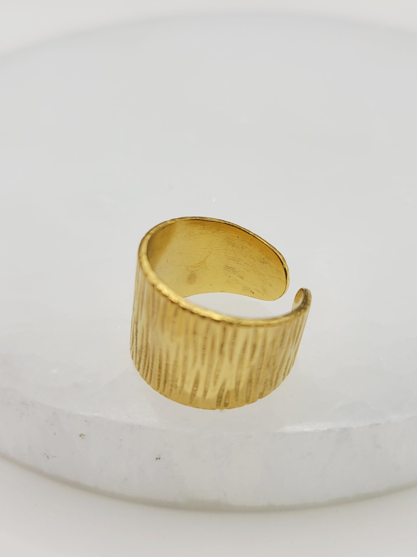 Textured Wide Band Cuff Ring | 18K Gold Adjustable