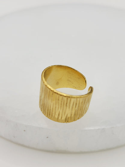 Textured Wide Band Cuff Ring | 18K Gold Adjustable