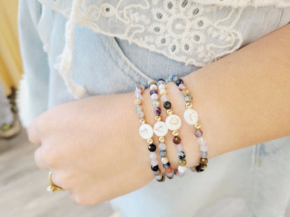 Natural Stone Initial Bracelet - Sea Shell Letter Charm