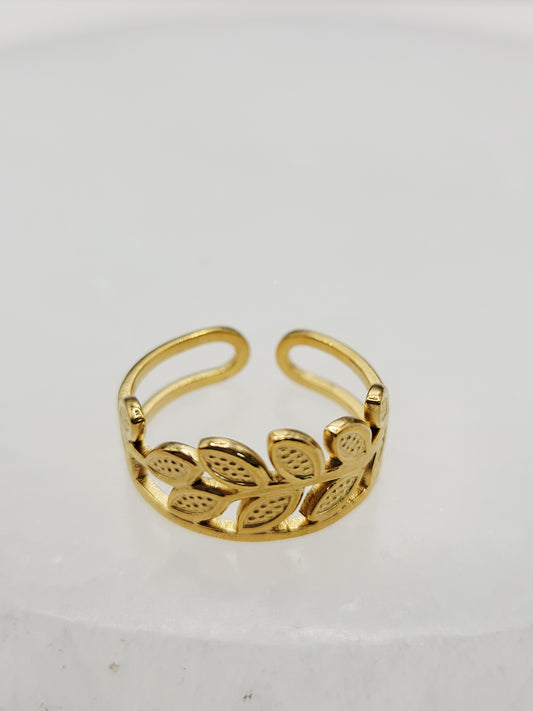 Dainty Olive Branch Ring | 18K Gold Adjustable Cuff