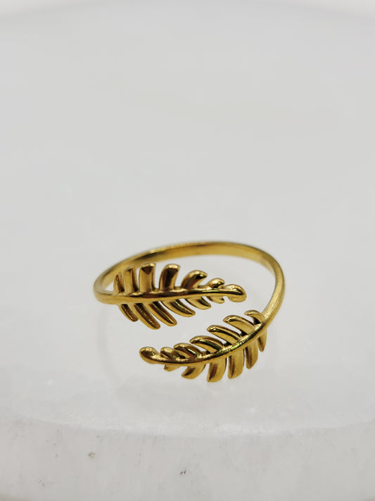 Olive Branch Leaf Wrap Ring | 18K Gold Adjustable Cuff