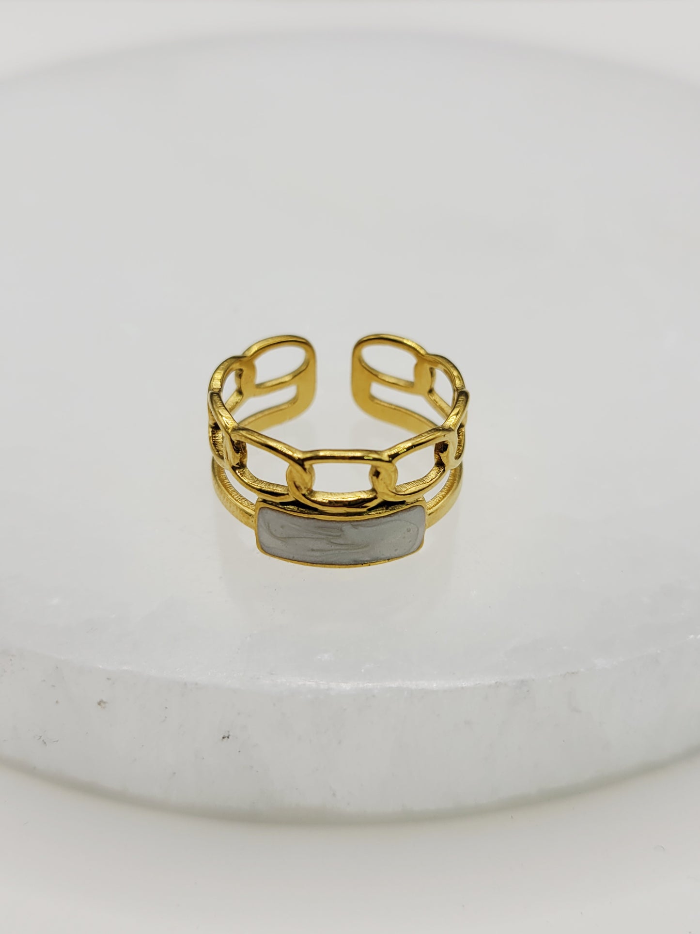 Snowglow Link Cuff – White Enamel Chic
