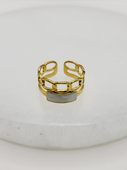 Snowglow Link Cuff – White Enamel Chic