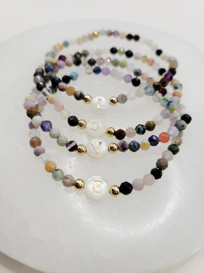 Natural Stone Initial Bracelet - Sea Shell Letter Charm