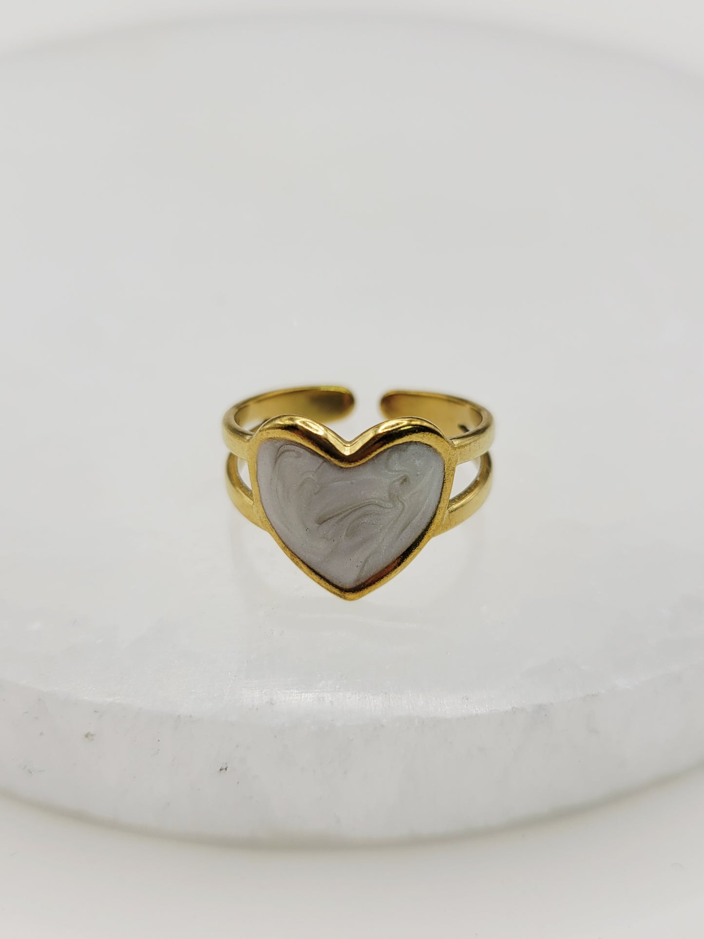 Marble Heart Double Band Ring | 18K Gold Adjustable