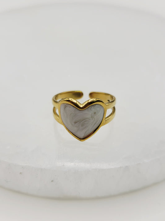 Marble Heart Double Band Ring | 18K Gold Adjustable