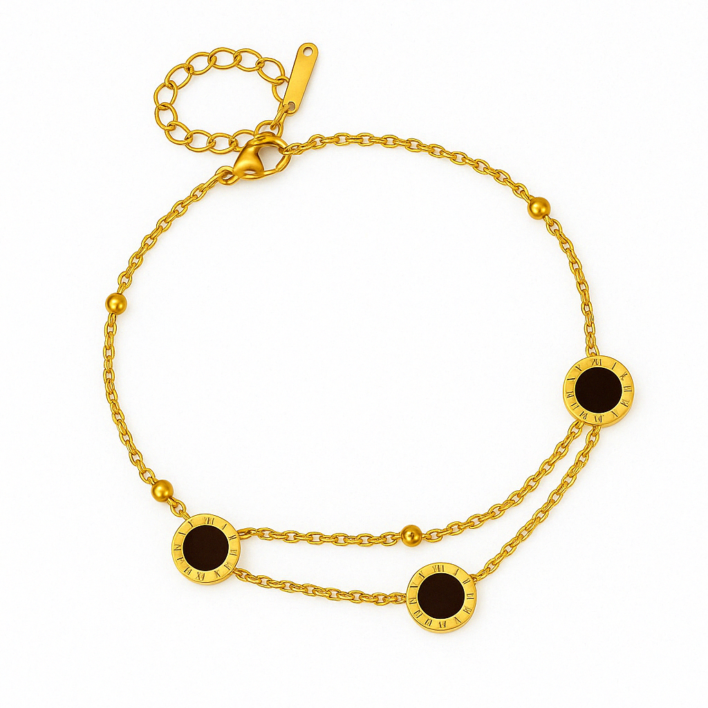 Gold anklet with black shell Roman numeral discs – Pretty Pickie