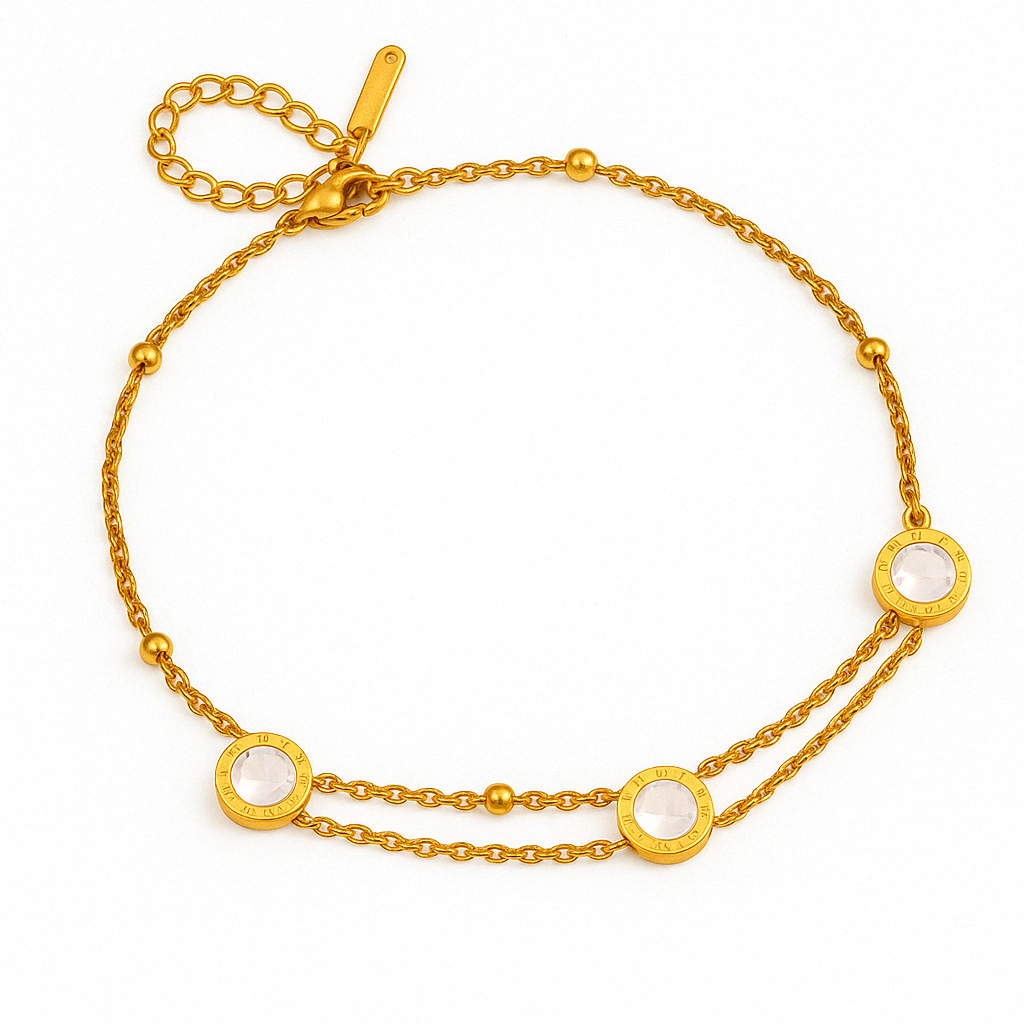 Gold anklet with white shell Roman numeral discs – Pretty Pickie