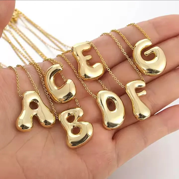 Custom Bubble Letter Initial Necklace –Stainless Steel 18K Gold-Plated Balloon Letter Pendant | Pretty Pickie Boutique