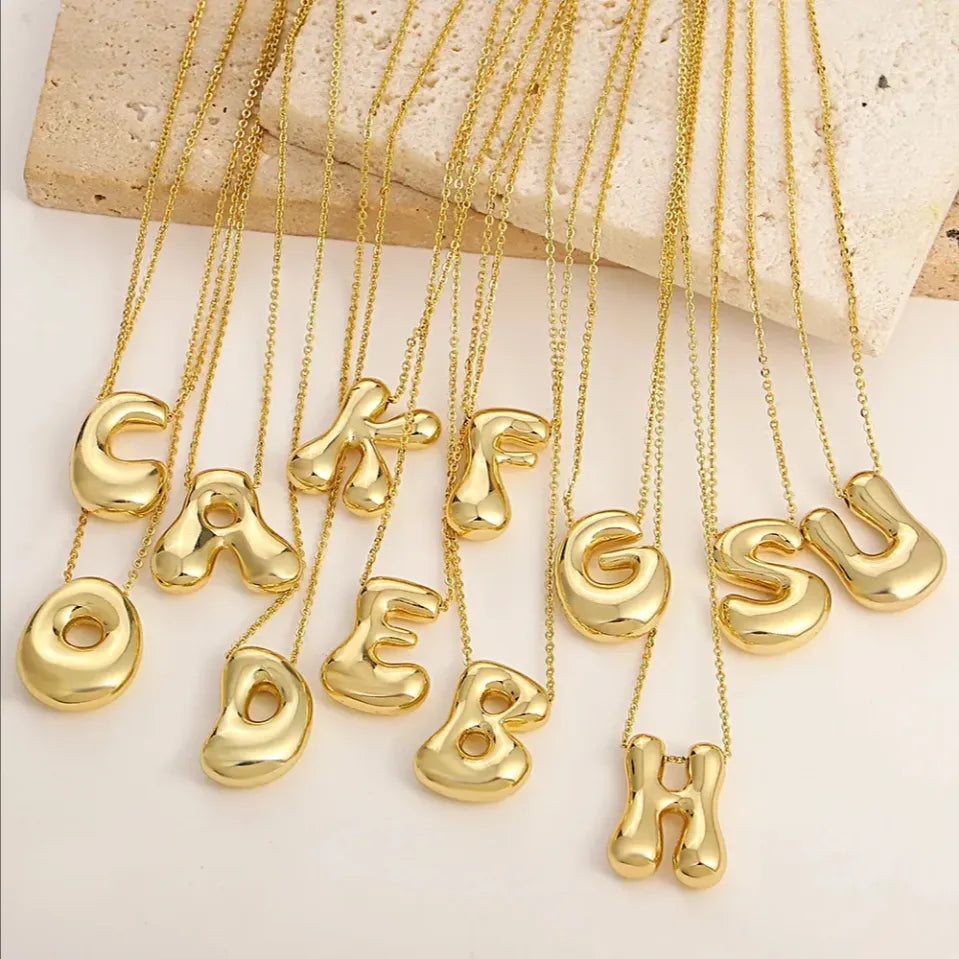 Custom Bubble Letter Initial Necklace –Stainless Steel 18K Gold-Plated Balloon Letter Pendant | Pretty Pickie Boutique