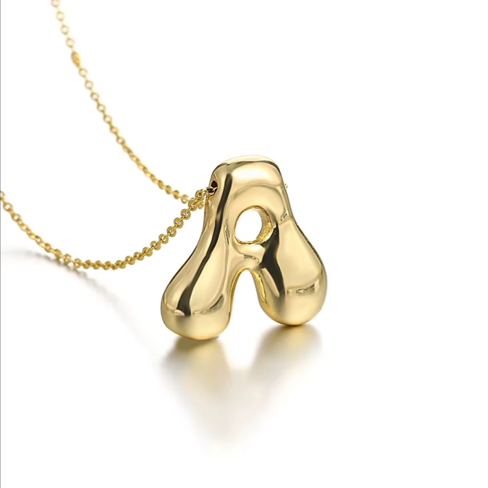 Custom Bubble Letter Initial Necklace –Stainless Steel 18K Gold-Plated Balloon Letter Pendant | Pretty Pickie Boutique