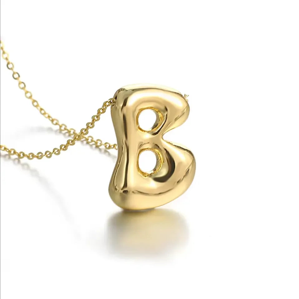 Custom Bubble Letter Initial Necklace –Stainless Steel 18K Gold-Plated Balloon Letter Pendant | Pretty Pickie Boutique