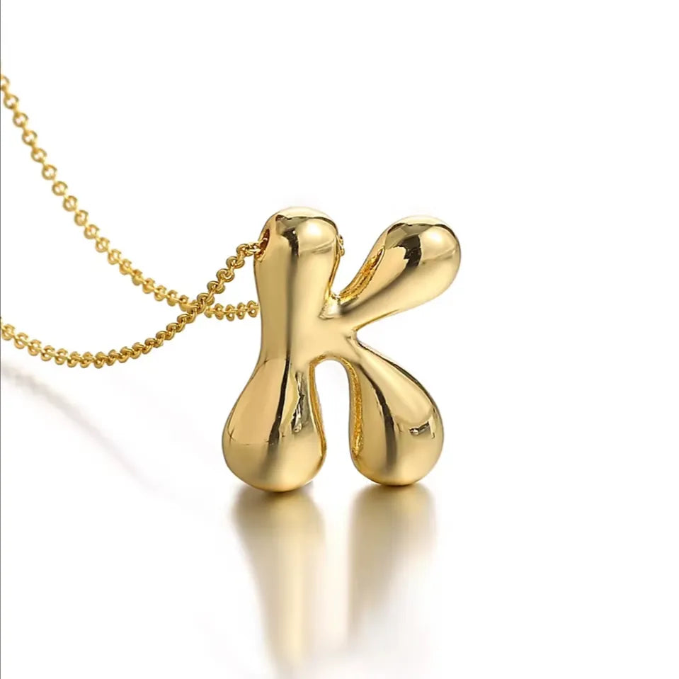 Custom Bubble Letter Initial Necklace –Stainless Steel 18K Gold-Plated Balloon Letter Pendant | Pretty Pickie Boutique