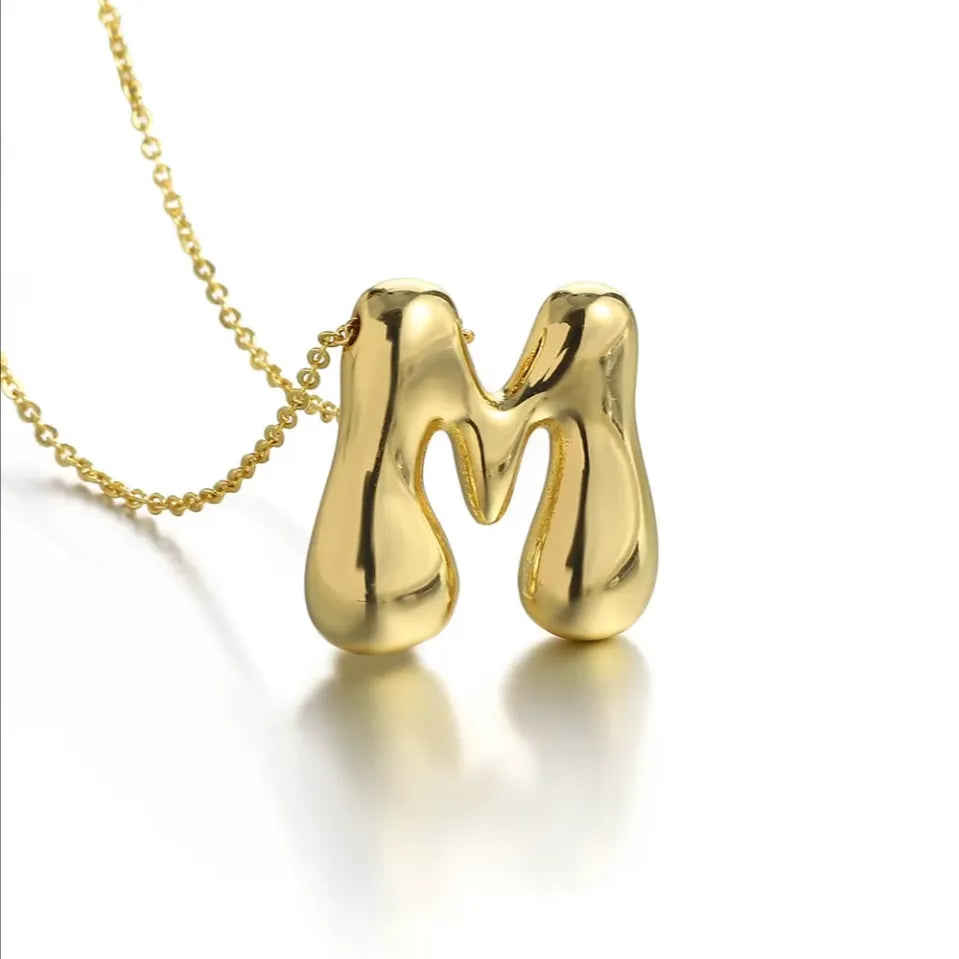 Custom Bubble Letter Initial Necklace –Stainless Steel 18K Gold-Plated Balloon Letter Pendant | Pretty Pickie Boutique