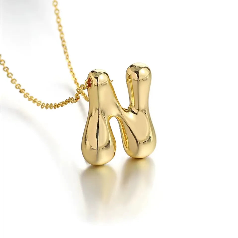 Custom Bubble Letter Initial Necklace –Stainless Steel 18K Gold-Plated Balloon Letter Pendant | Pretty Pickie Boutique