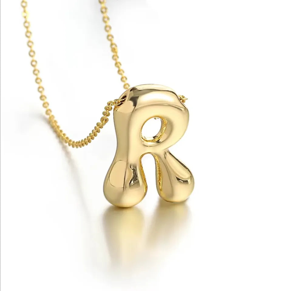 Custom Bubble Letter Initial Necklace –Stainless Steel 18K Gold-Plated Balloon Letter Pendant | Pretty Pickie Boutique