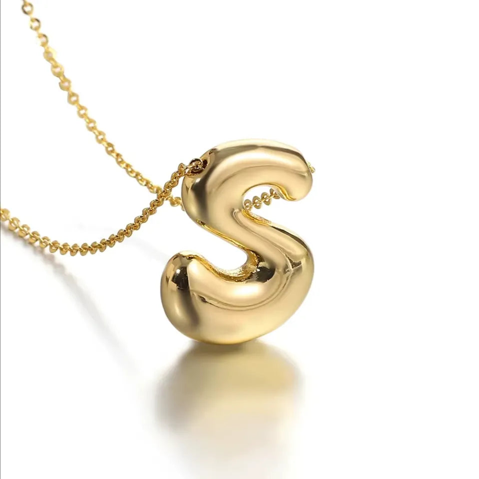 Custom Bubble Letter Initial Necklace –Stainless Steel 18K Gold-Plated Balloon Letter Pendant | Pretty Pickie Boutique