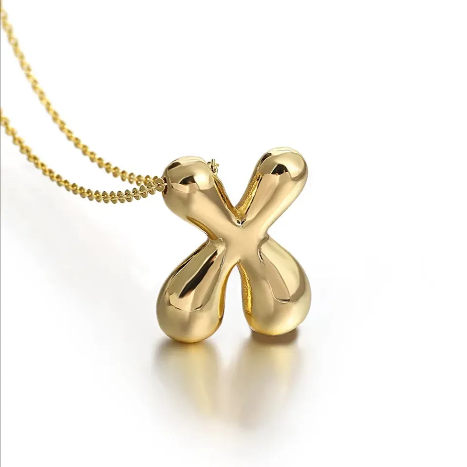 Custom Bubble Letter Initial Necklace –Stainless Steel 18K Gold-Plated Balloon Letter Pendant | Pretty Pickie Boutique