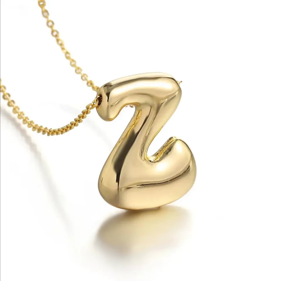 Custom Bubble Letter Initial Necklace –Stainless Steel 18K Gold-Plated Balloon Letter Pendant | Pretty Pickie Boutique