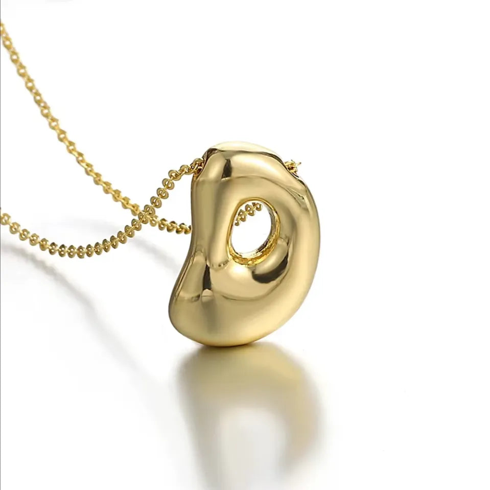 Bubble Letter Initial Necklace – 18K Gold Stainless Steel