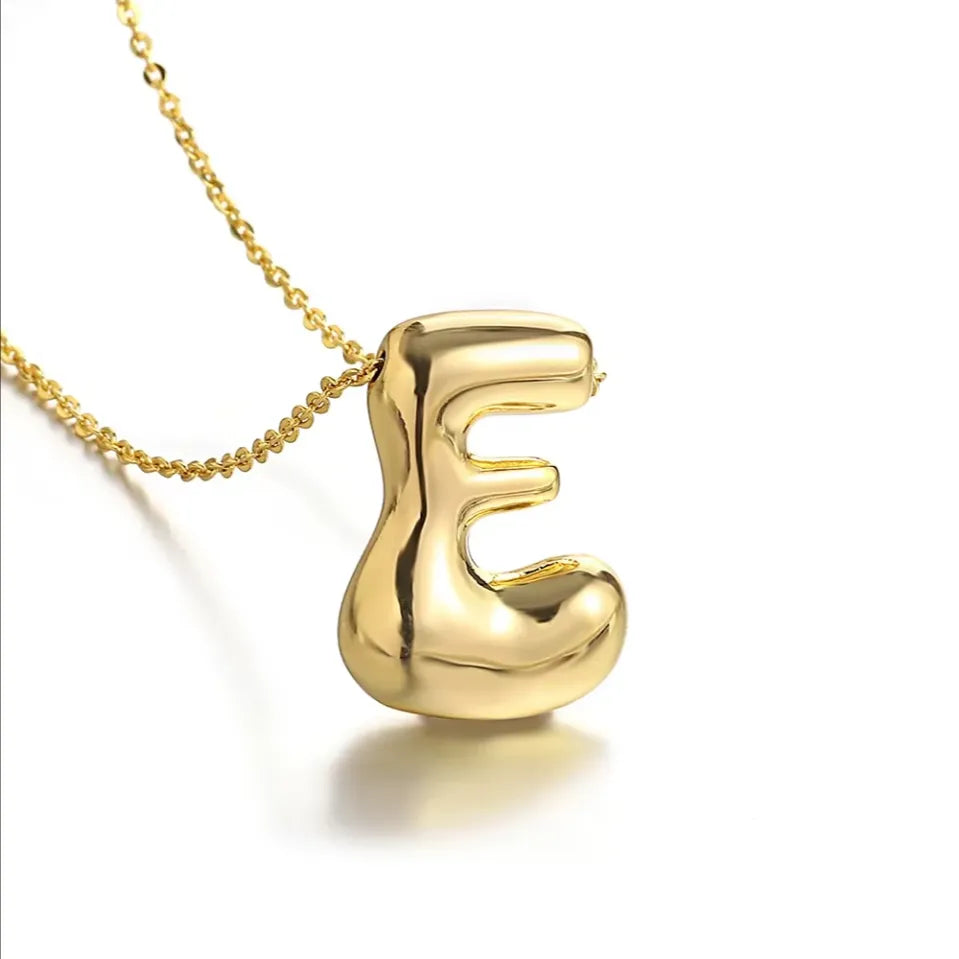 Custom Bubble Letter Initial Necklace –Stainless Steel 18K Gold-Plated Balloon Letter Pendant | Pretty Pickie Boutique