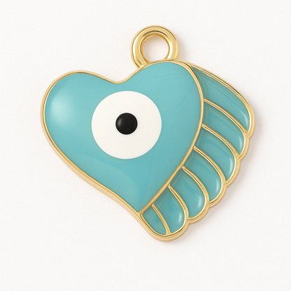 Teal scallop evil eye design charm