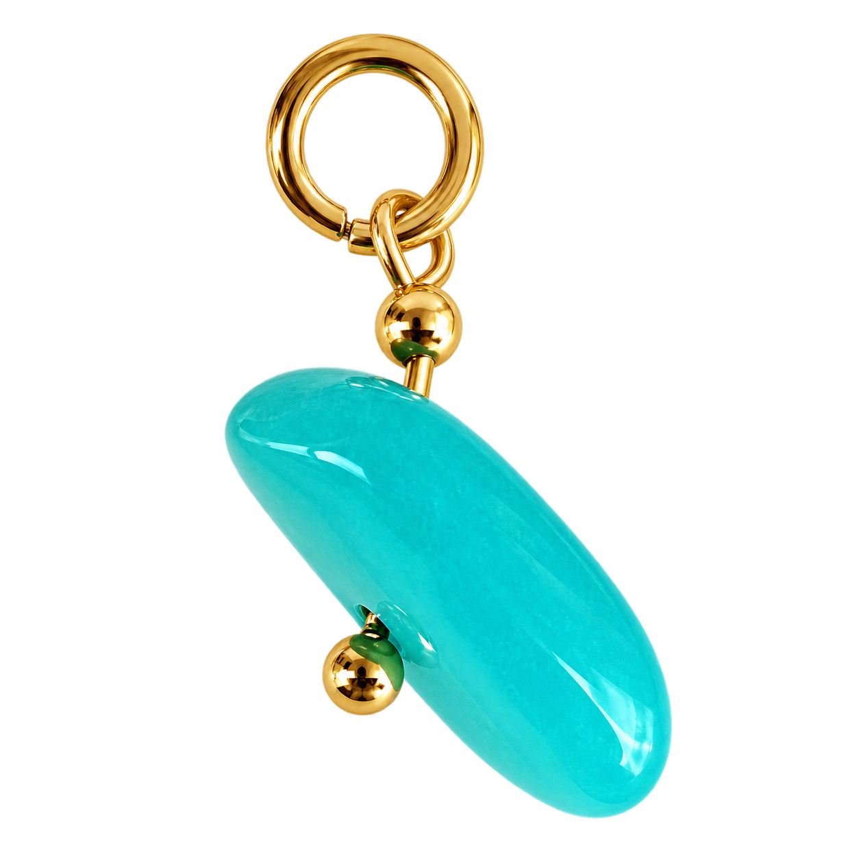 Smooth turquoise rock charm with polished gold-tone accents
