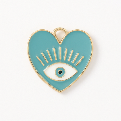 Evil Eye Heart Charm - Gold-Plated Enamel Protection Symbol