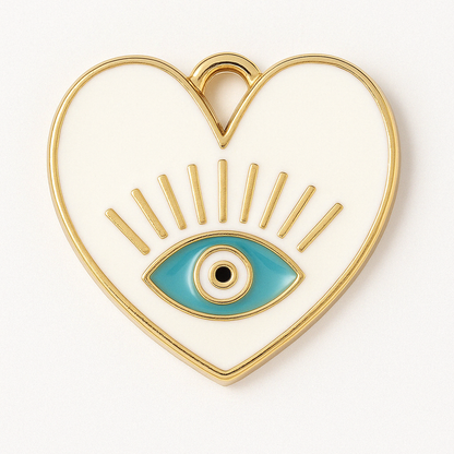 Evil Eye Heart Charm - Gold-Plated Enamel Protection Symbol