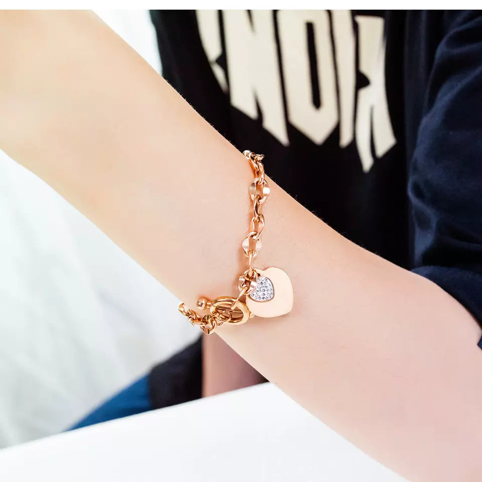 Gold Heart Charm Natural Stone 5 Layer Leather Wrap Bracelet