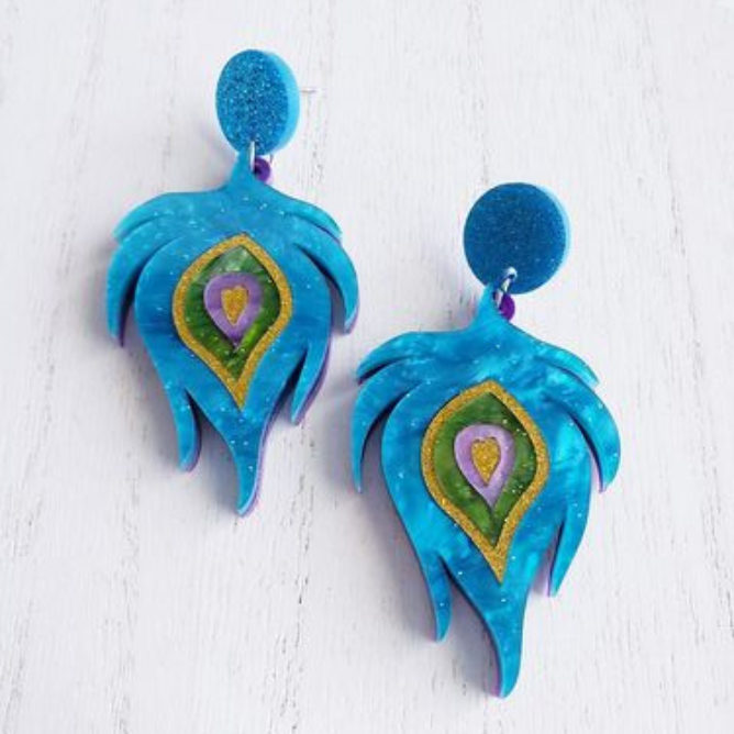 Turquoise and Purple Feather Acrylic Earrings