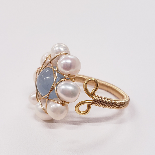 Blue Gemstone and Pearls Ring