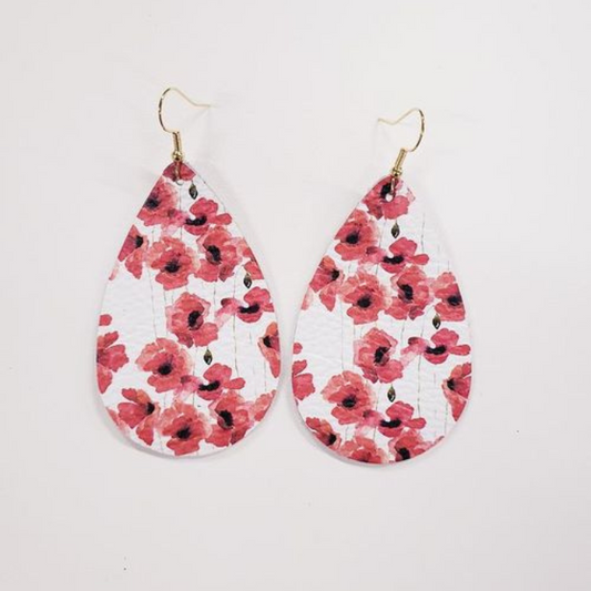 Cali Poppy Flower Print Leather Earrings